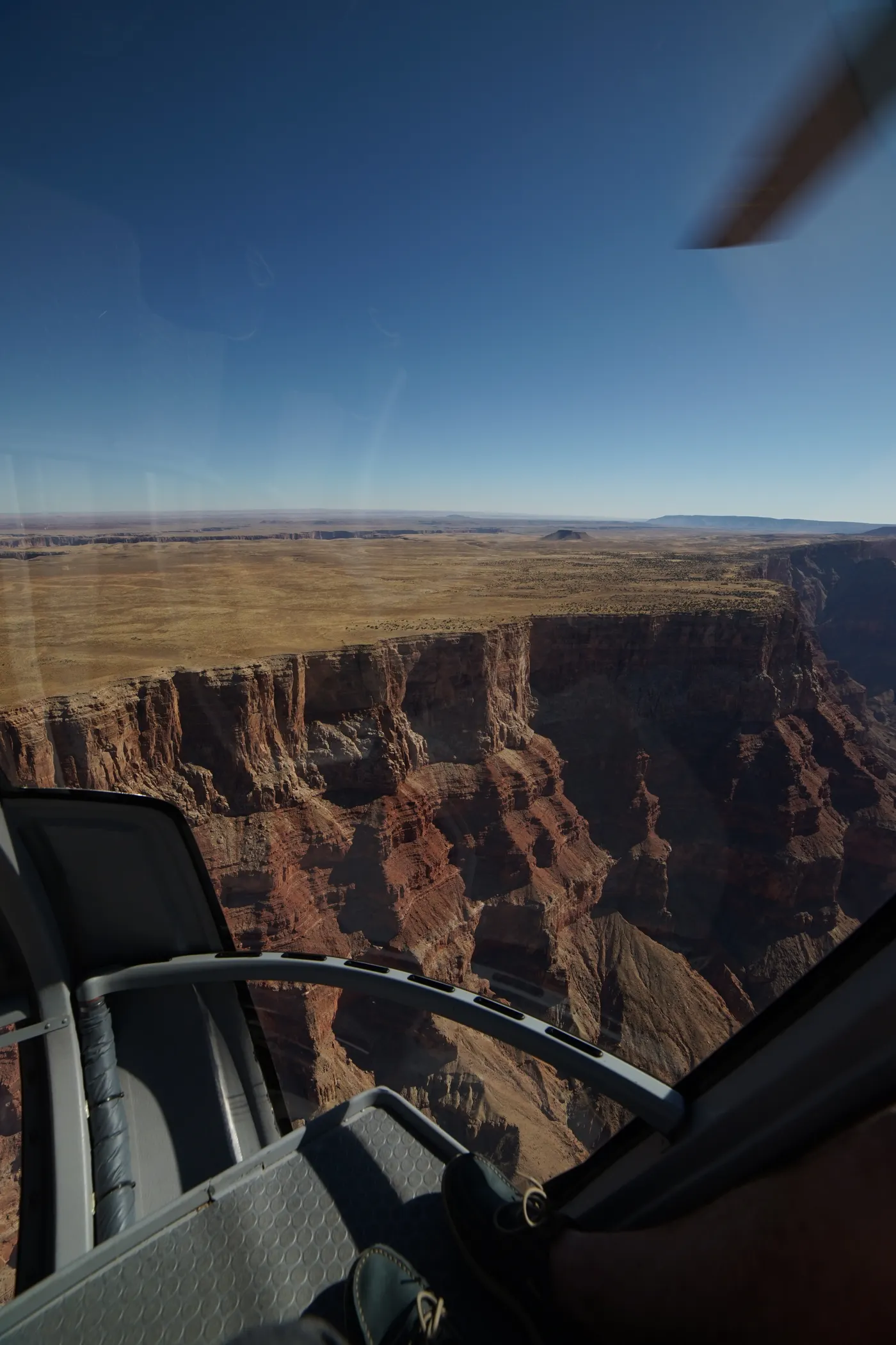 View of the Grand Canyon from a helicopter window