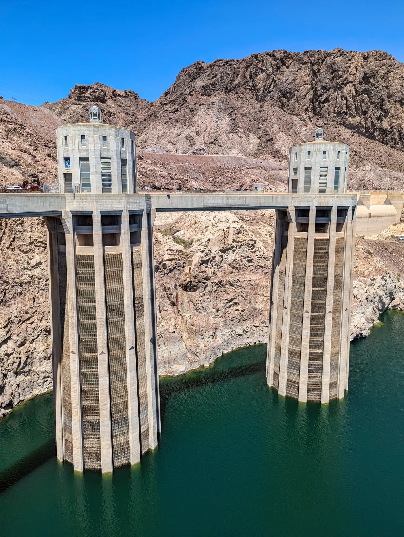 Intake towers of Hoover Dam on Lake Mead